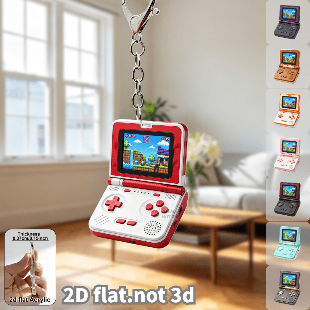Gaming Console Keychain - พวงกุญแจเครื่องเล่นเกมพกพาแบบ 2 มิติ ดีไซน์ย้อนยุค ทำจากอะคริลิกแบบแบน ใช้เป็นจี้ห้อยกระเป๋า